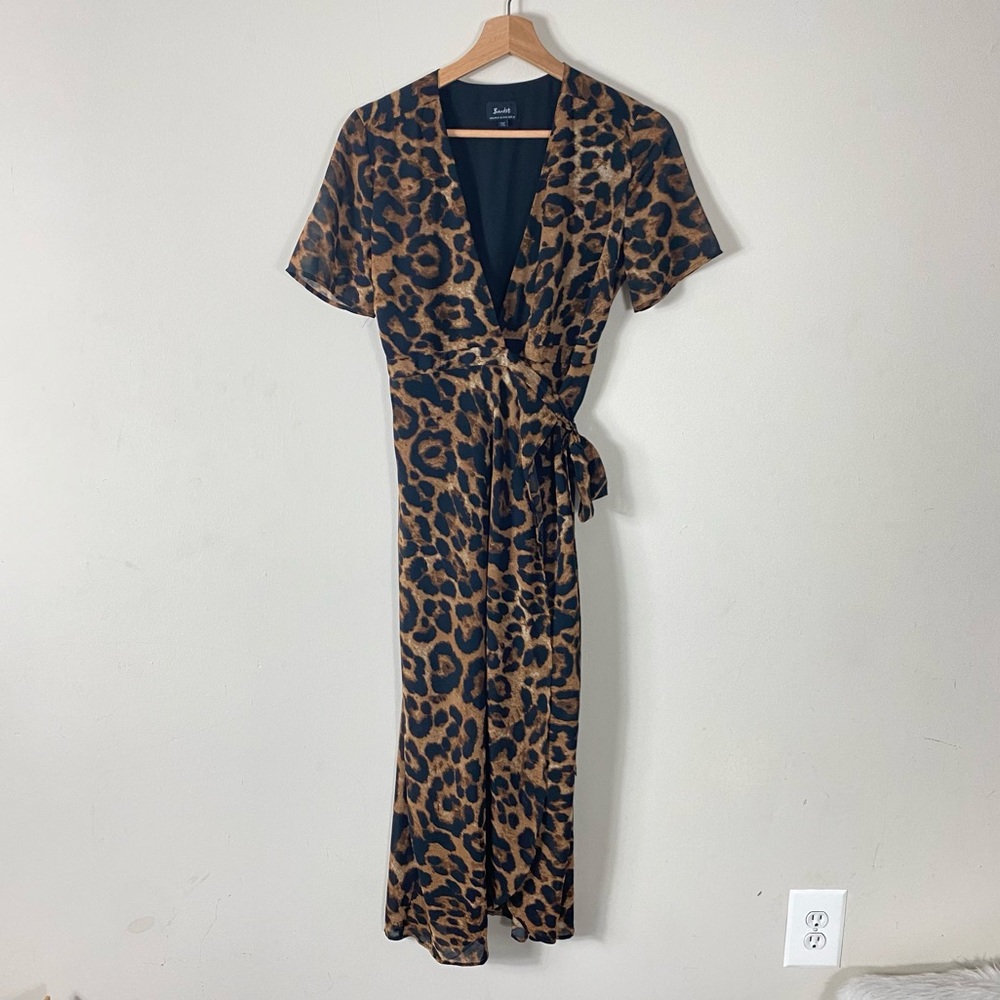 Bardot Brown Leopard Midi Wrap Dress - 4/XS - Picture 6 of 15